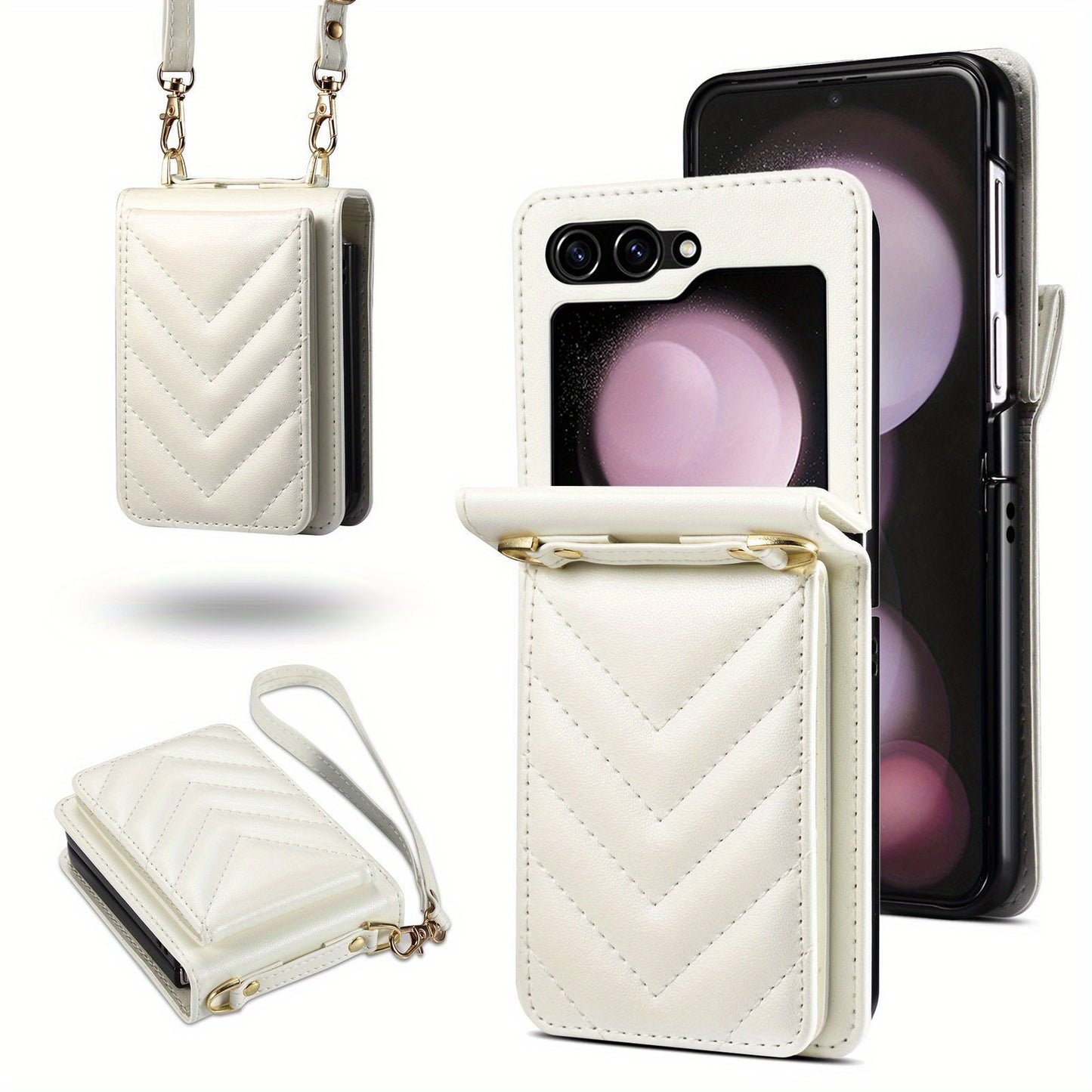 For Samsung Z Filp6 Case Foldable Leather Case Crossbody Strap