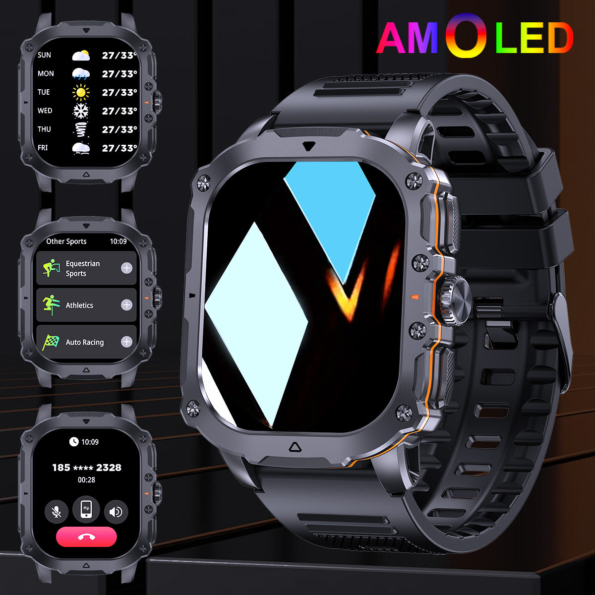 Smartwatch for Men(Answer/Make Calls), AMOLED HD Touch Screen Smart Watch With Voice Assistant/Message Reminder/Pedometer/Weather Forcest/Sport Modes, Fashion Outdoor Fitness Watch With Adjustable Band, Compatible For Android/Iphone, A Special Gifts