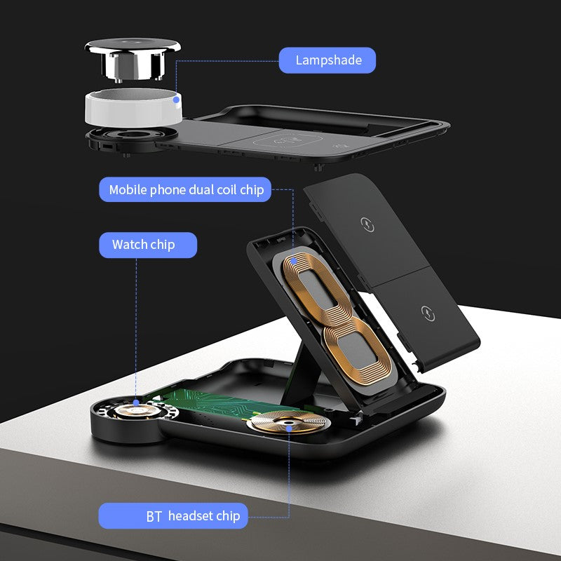 Foldable 3-in-1 Wireless Charging Station, 15W Fast Wireless Charger Stand, Night Light Wireless Charging for iPhone 15, 14, 13, 12, 11/Pro/Max/Mini/Plus, X, XR, XS/Max, SE, 8/Plus, for iWatch 1-9, for Airpods 3/2/Pro