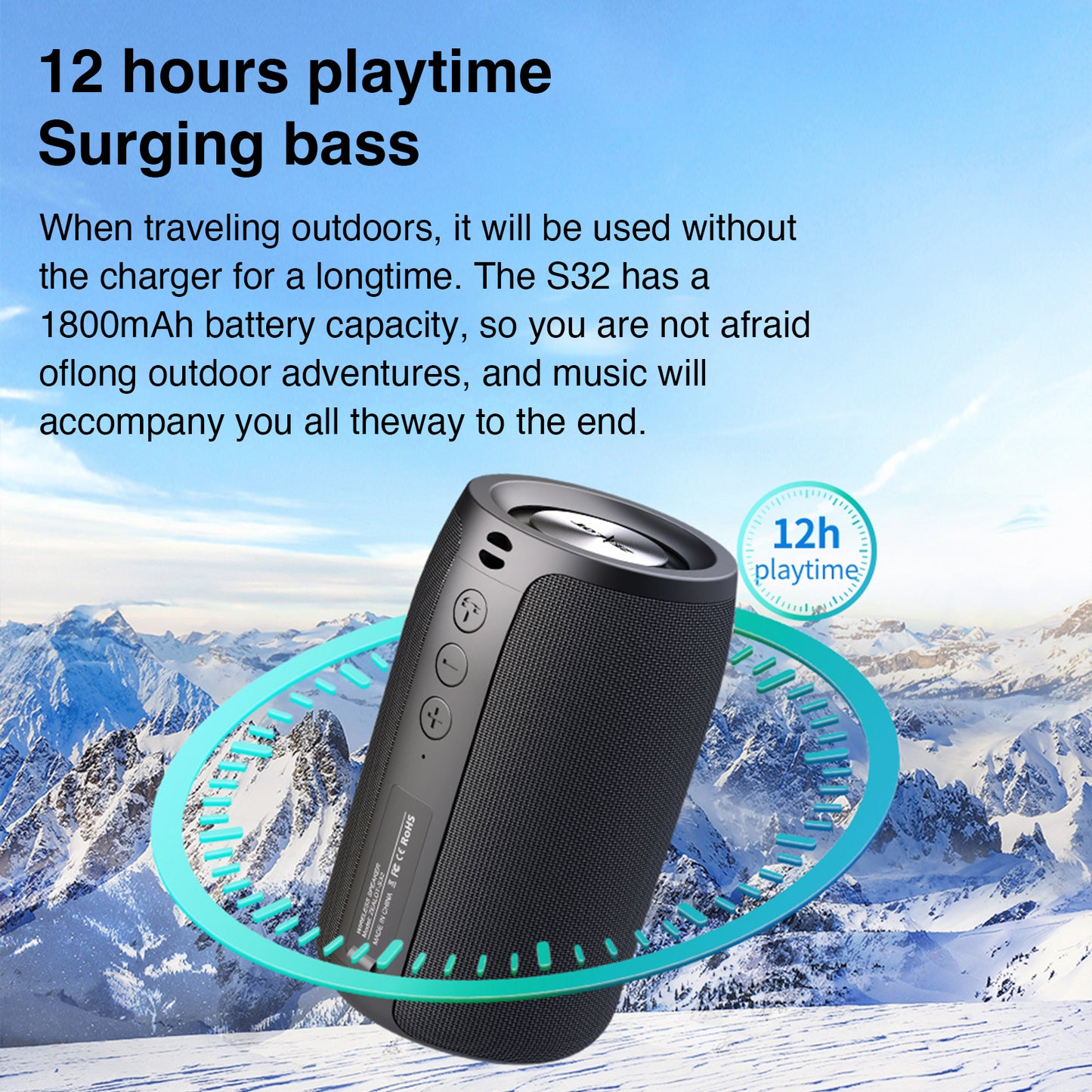 ZEALOT S32 Portable Bluetooth Speakers, Wireless Speaker,S32 Samll Outdoor Speaker, Waterproof IPX5, Stereo Pairing/USB/MIC/TF Card/AUX for iOS Andriod Gift for Men,Kids -Black
