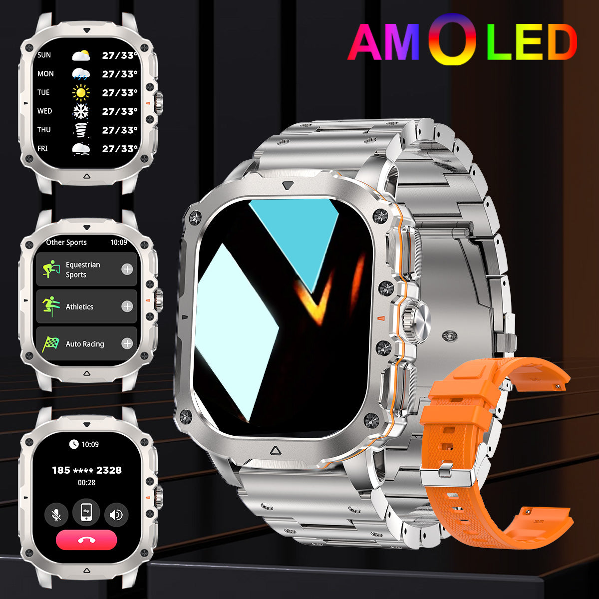 Smartwatch for Men(Answer/Make Calls), AMOLED HD Touch Screen Smart Watch With Voice Assistant/Message Reminder/Pedometer/Weather Forcest/Sport Modes, Fashion Outdoor Fitness Watch With Adjustable Band, Compatible For Android/Iphone, A Special Gifts