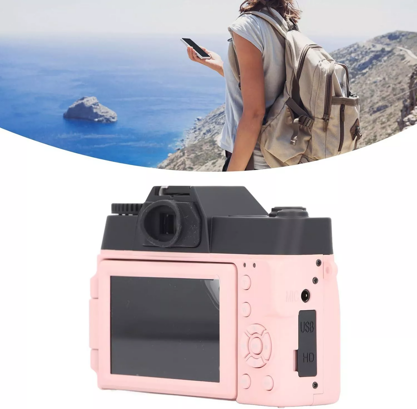 Digital Cameras for Photography, 4K 48MP Vlogging Camera 16X Digital Zoom Manual Focus Students Compact Camera with 52mm Wide-Angle Lens & Macro Lens, 32G Micro Card
