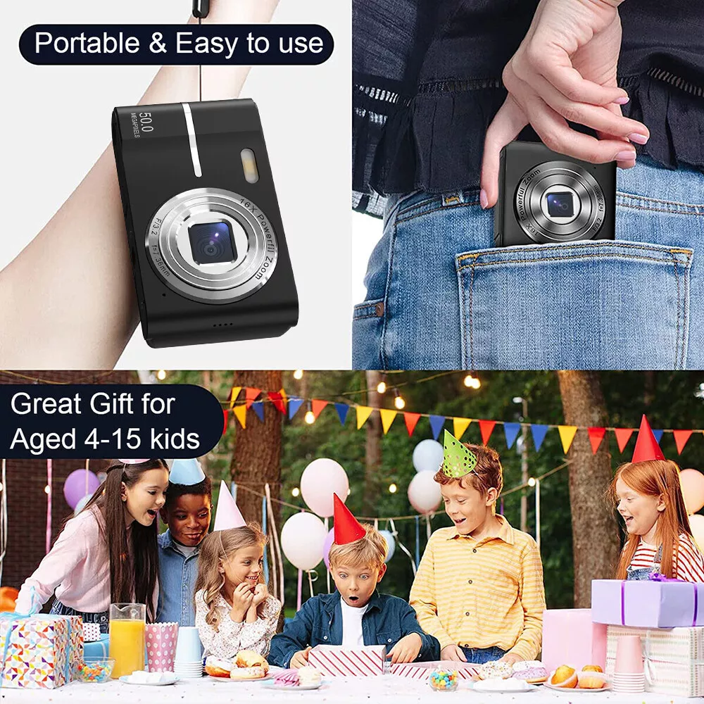 Upgrade Digital Camera, Autofocus 50MP FHD 1080P Camera With 16x Zoom Anti Shake, Compact Camera for Kid Student Children Teen Girl Boy, Kids Camera with 32GB SD Card