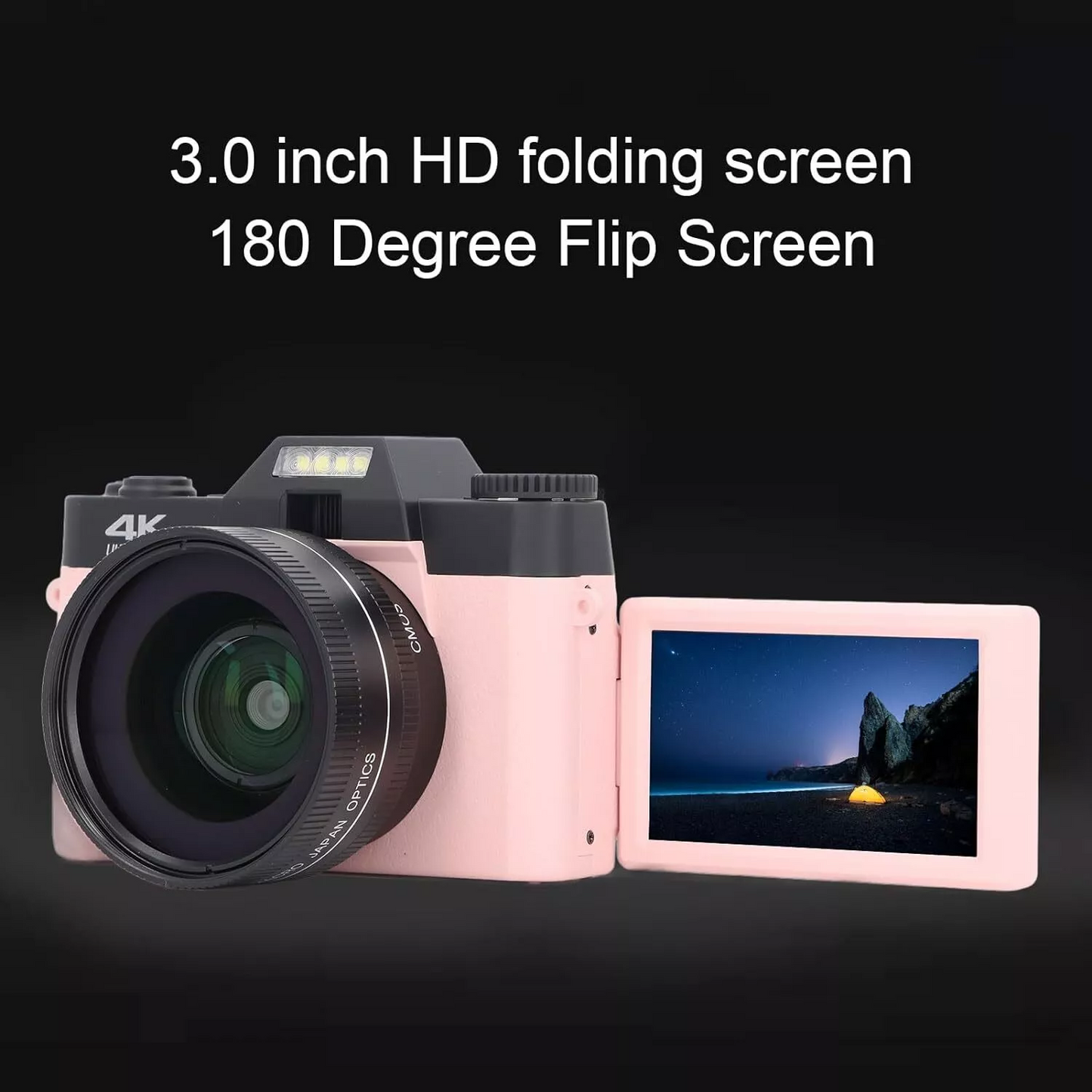 Digital Cameras for Photography, 4K 48MP Vlogging Camera 16X Digital Zoom Manual Focus Students Compact Camera with 52mm Wide-Angle Lens & Macro Lens, 32G Micro Card