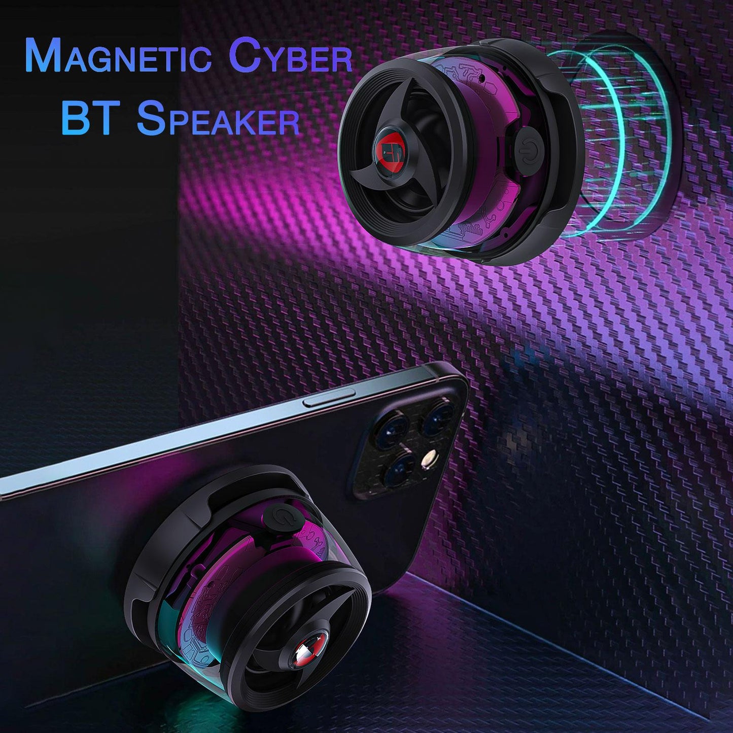 Magnetic Cyber Bluetooth Speaker Compact & Portable RGB Lights HiFi Sound with Deep Bass 6 Hours Playtime TWS Pairing Perfect for Outdoor & Home