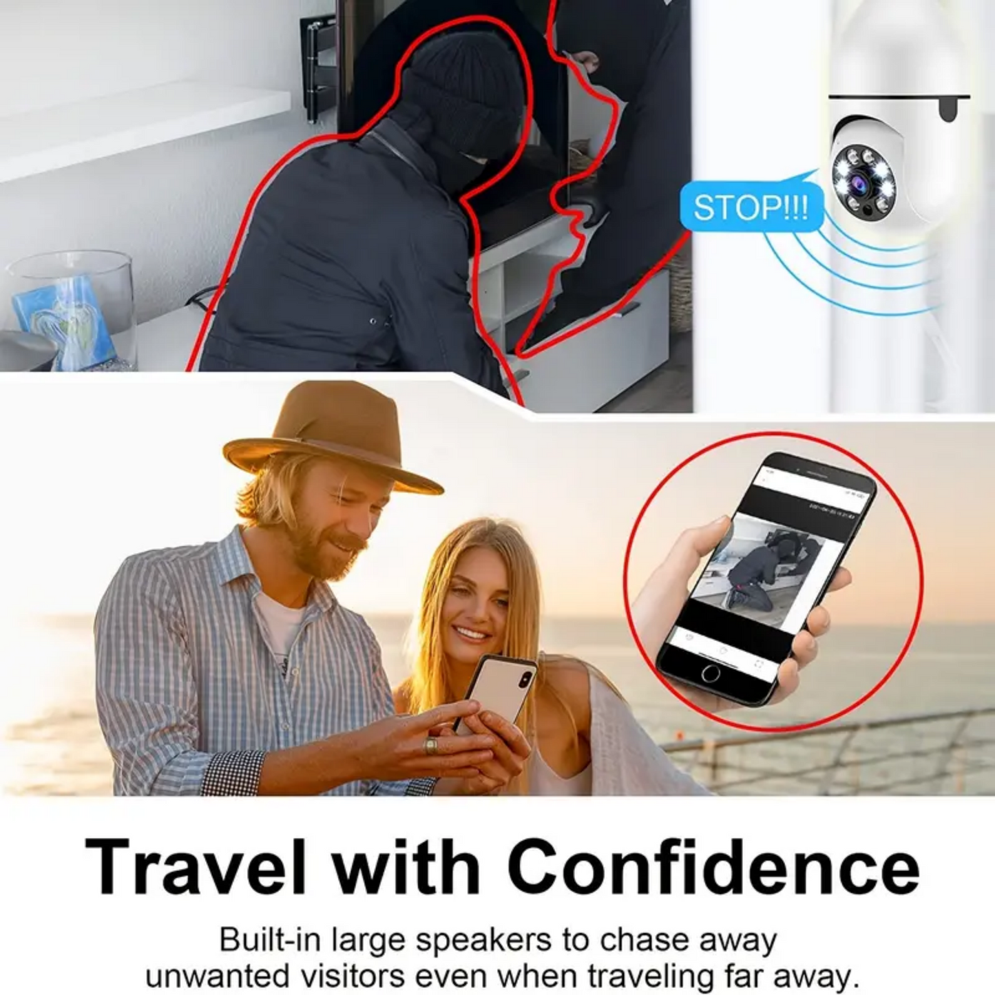 360" Wireless Bulb Security Camera Indoor/Outdoor Pan Tilt Zoom Camera with 360 Degree Motion Tracking, Color Night Vision