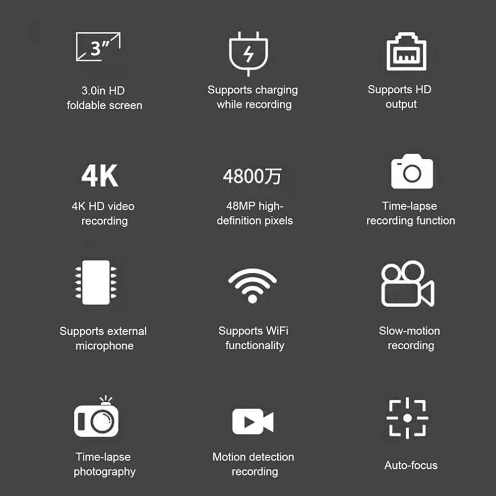 Digital Cameras for Photography, 4K 48MP Vlogging Camera 16X Digital Zoom Manual Focus Students Compact Camera with 52mm Wide-Angle Lens & Macro Lens, 32G Micro Card