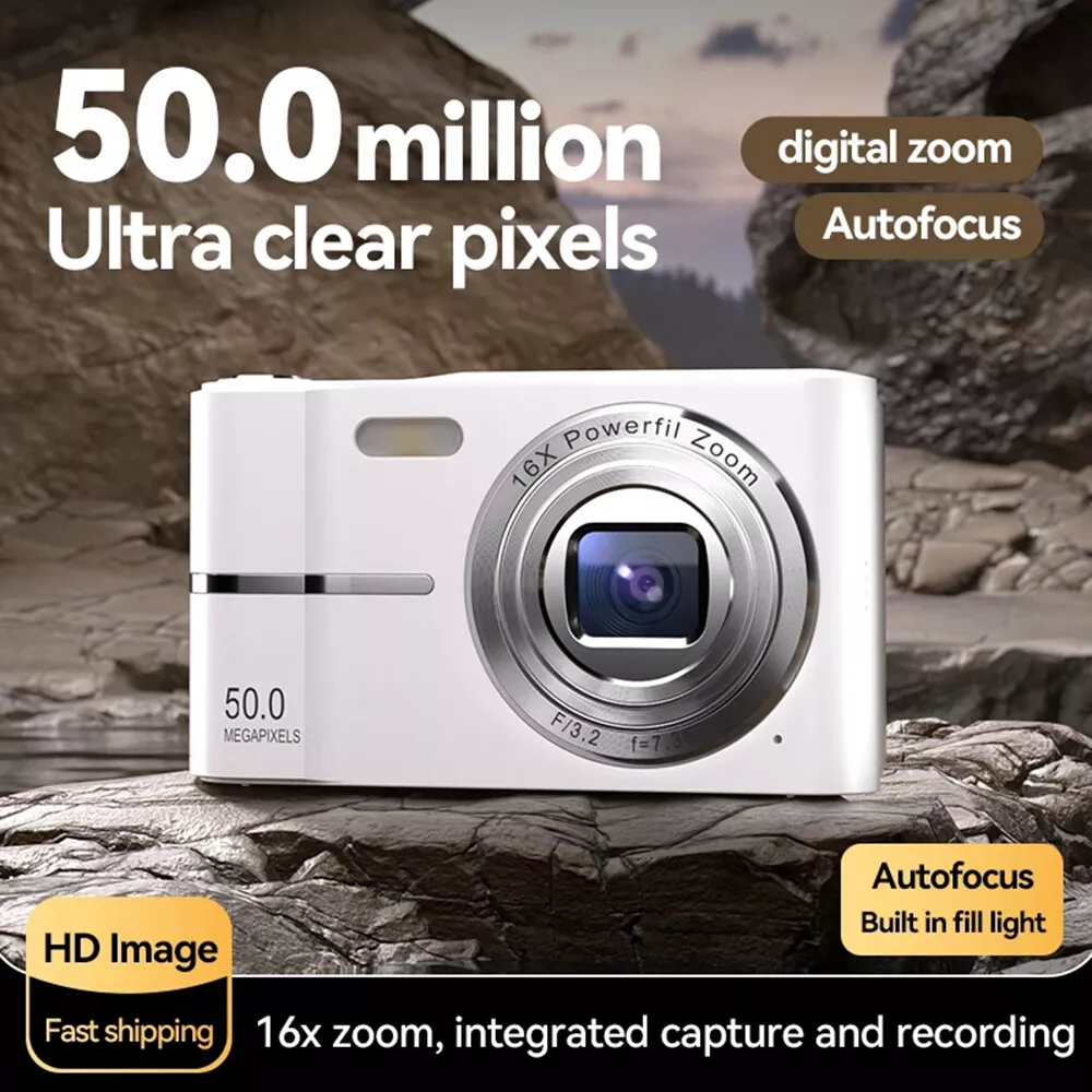 Upgrade Digital Camera, Autofocus 50MP FHD 1080P Camera With 16x Zoom Anti Shake, Compact Camera for Kid Student Children Teen Girl Boy, Kids Camera with 32GB SD Card