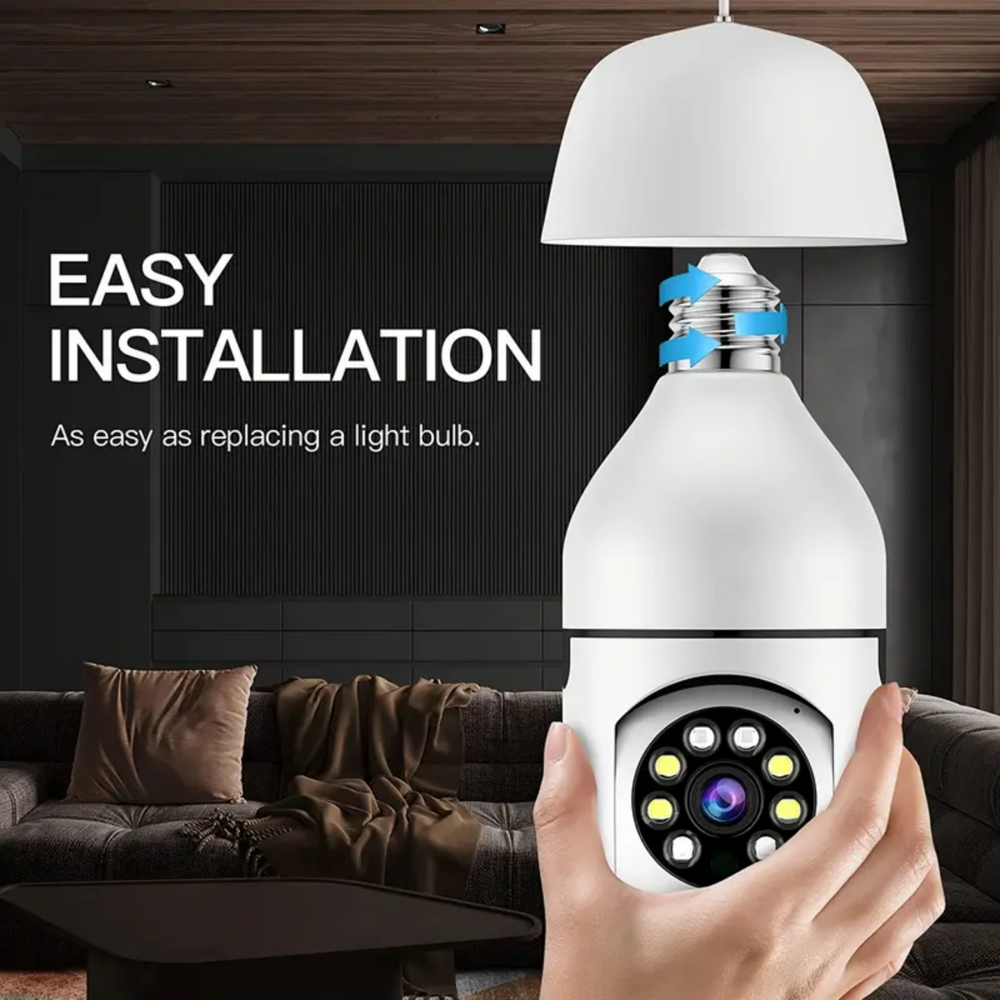 360" Wireless Bulb Security Camera Indoor/Outdoor Pan Tilt Zoom Camera with 360 Degree Motion Tracking, Color Night Vision