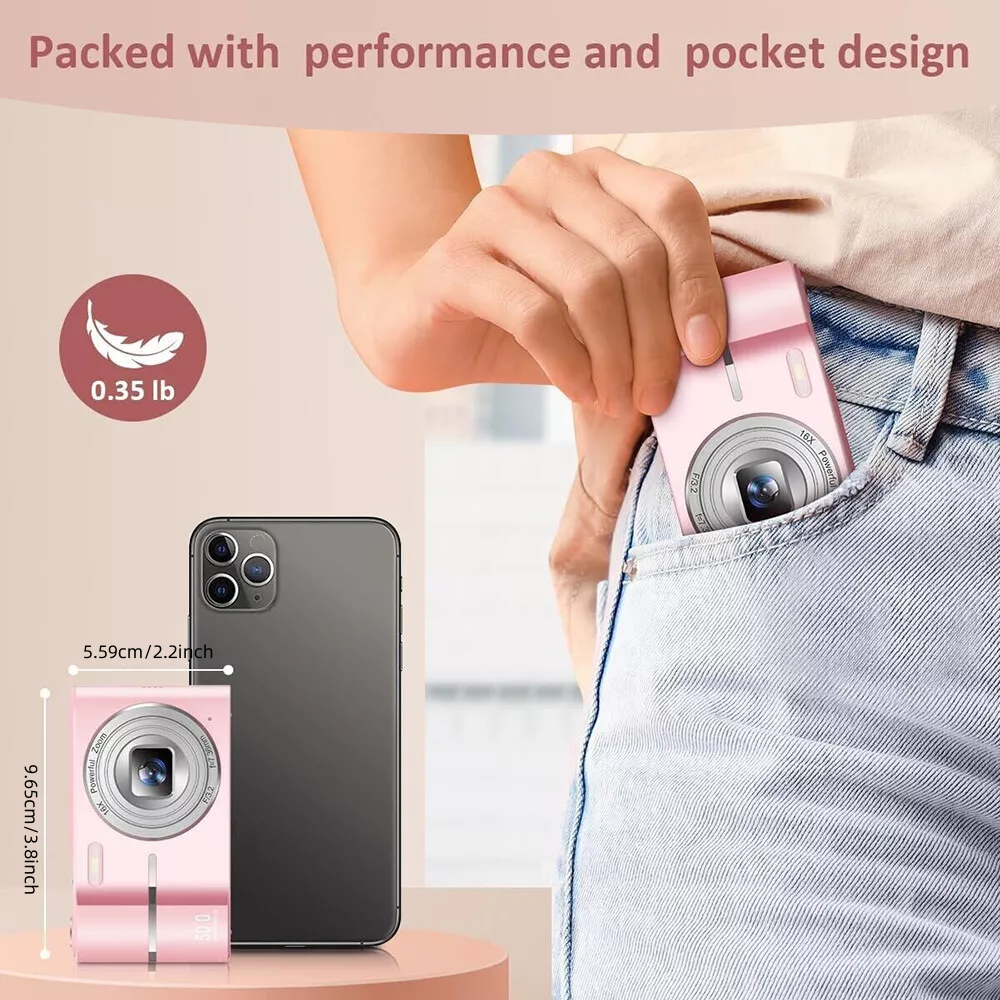 Upgrade Digital Camera, Autofocus 50MP FHD 1080P Camera With 16x Zoom Anti Shake, Compact Camera for Kid Student Children Teen Girl Boy, Kids Camera with 32GB SD Card