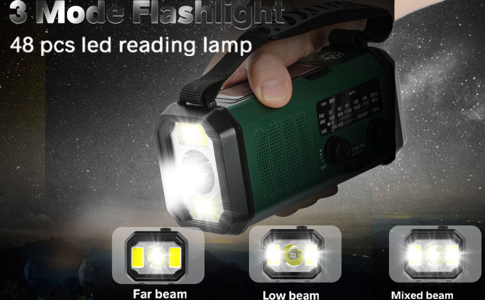 10000Mah Crank Radio, Emergency Radio, Solar Radio, Noaa/Am/Fm Weather Radio, Usb Type-C Charging, Dynamo Radio, Polymer Battery, Torch & Led Reading Light, Sos Alarm, Compass For Camping Green/Black