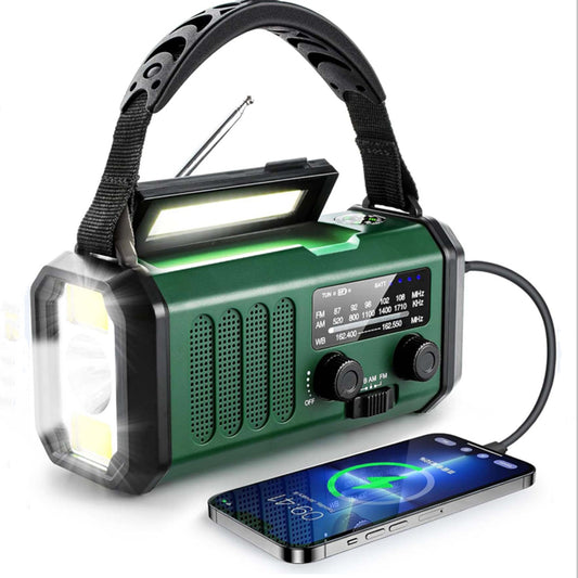 10000Mah Crank Radio, Emergency Radio, Solar Radio, Noaa/Am/Fm Weather Radio, Usb Type-C Charging, Dynamo Radio, Polymer Battery, Torch & Led Reading Light, Sos Alarm, Compass For Camping Green/Black