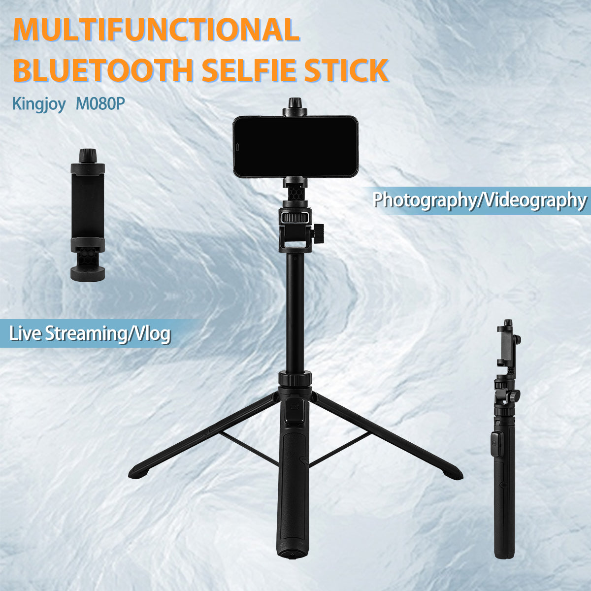 Kingjoy M080P Phone Tripod, Tripod for iPhone & Selfie Stick Tripod with Remote, Extendable Phone Tripod Stand & Travel Tripod, Solidest Cell Phone Tripod Compatible with iPhone/Android