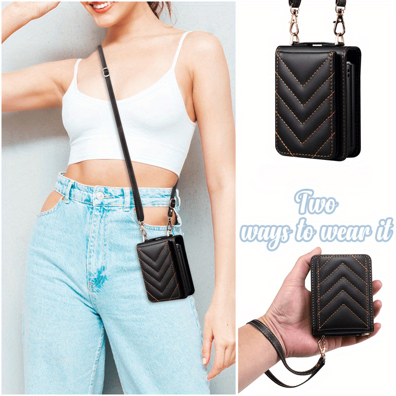 For Samsung Z Filp6 Case Foldable Leather Case Crossbody Strap