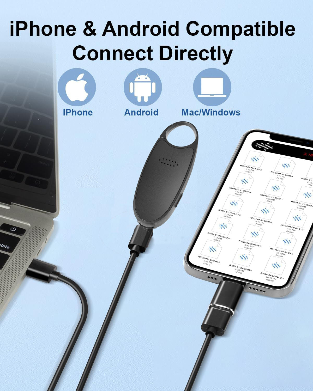 Magnetic Digital Voice Recorder with AI-Triple Noise Reduction,Portable Audio Recorder Compatible with Smart Cell Phone/PC Recording Device for Lectures,Meetings,Interviews,Black