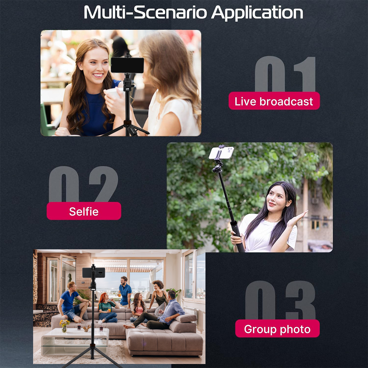 Kingjoy M080P Phone Tripod, Tripod for iPhone & Selfie Stick Tripod with Remote, Extendable Phone Tripod Stand & Travel Tripod, Solidest Cell Phone Tripod Compatible with iPhone/Android