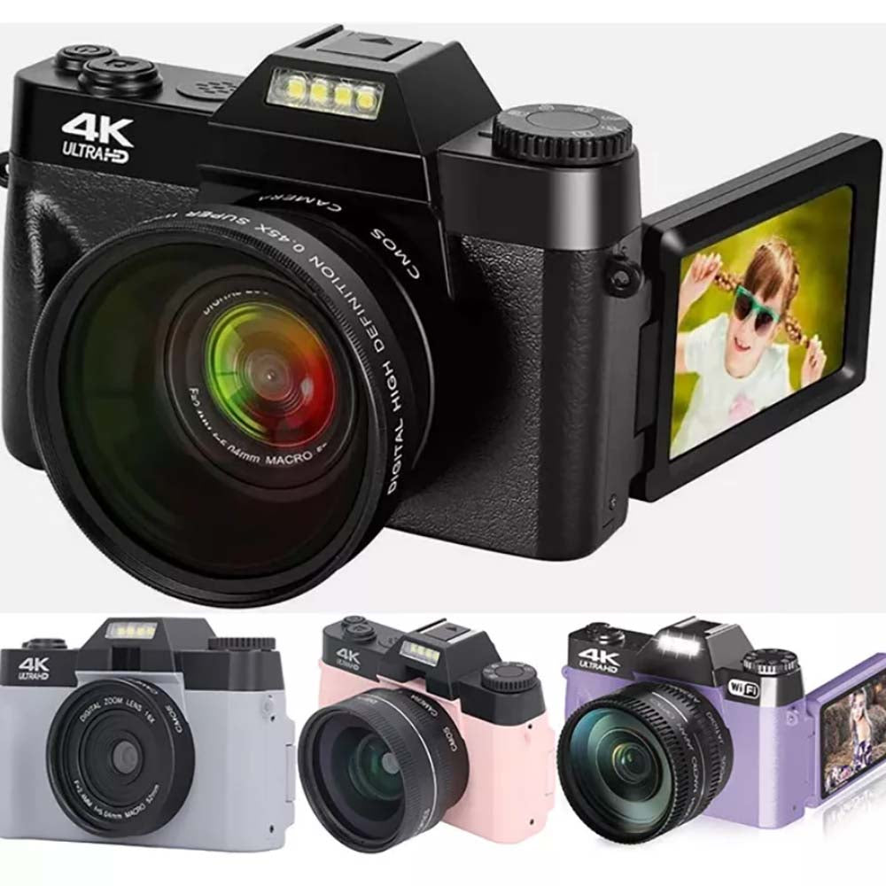 Digital Cameras for Photography, 4K 48MP Vlogging Camera 16X Digital Zoom Manual Focus Students Compact Camera with 52mm Wide-Angle Lens & Macro Lens, 32G Micro Card