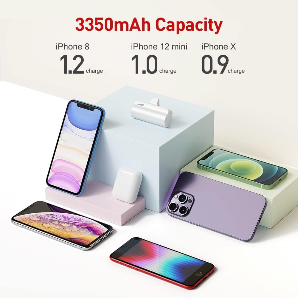 iWALK 3350mAh Portable Compact Built in Connector Docking External Battery Pack Power Bank Charger compatible with iPhone 14/14 Pro/14 Pro Max/14 Plus/13/12/11 /XS/XR/X/8/7/6s/Plus and More