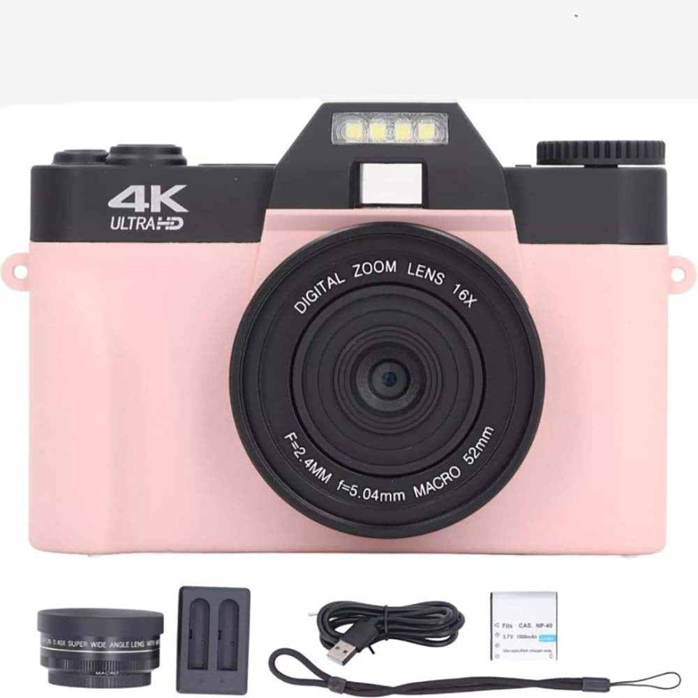 Digital Cameras for Photography, 4K 48MP Vlogging Camera 16X Digital Zoom Manual Focus Students Compact Camera with 52mm Wide-Angle Lens & Macro Lens, 32G Micro Card