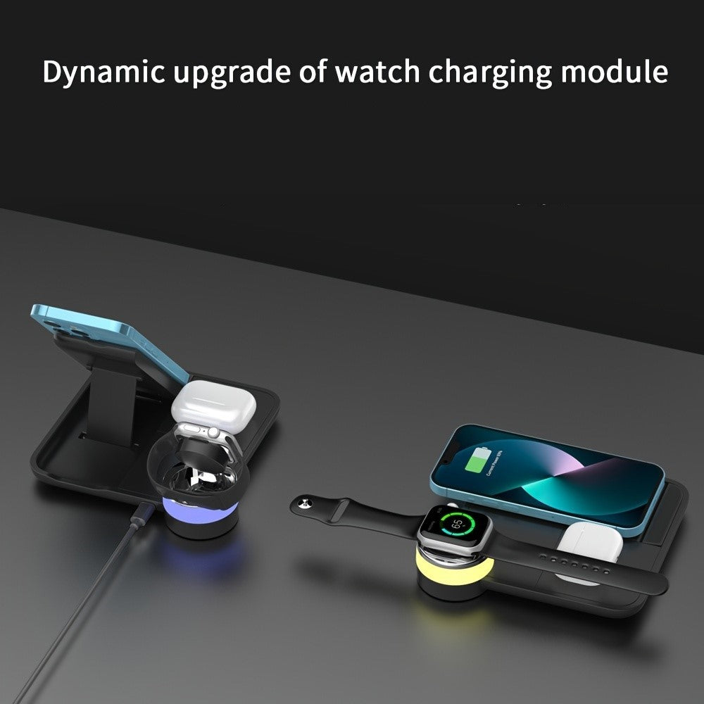 Foldable 3-in-1 Wireless Charging Station, 15W Fast Wireless Charger Stand, Night Light Wireless Charging for iPhone 15, 14, 13, 12, 11/Pro/Max/Mini/Plus, X, XR, XS/Max, SE, 8/Plus, for iWatch 1-9, for Airpods 3/2/Pro
