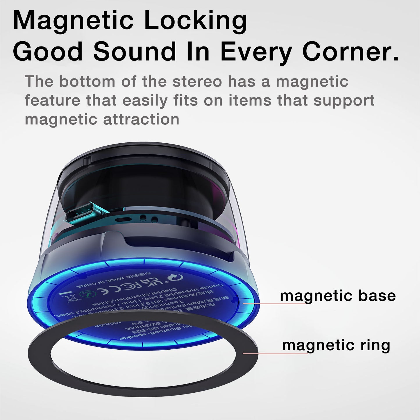 Magnetic Cyber Bluetooth Speaker Compact & Portable RGB Lights HiFi Sound with Deep Bass 6 Hours Playtime TWS Pairing Perfect for Outdoor & Home
