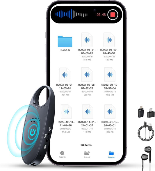 Magnetic Digital Voice Recorder with AI-Triple Noise Reduction,Portable Audio Recorder Compatible with Smart Cell Phone/PC Recording Device for Lectures,Meetings,Interviews,Black