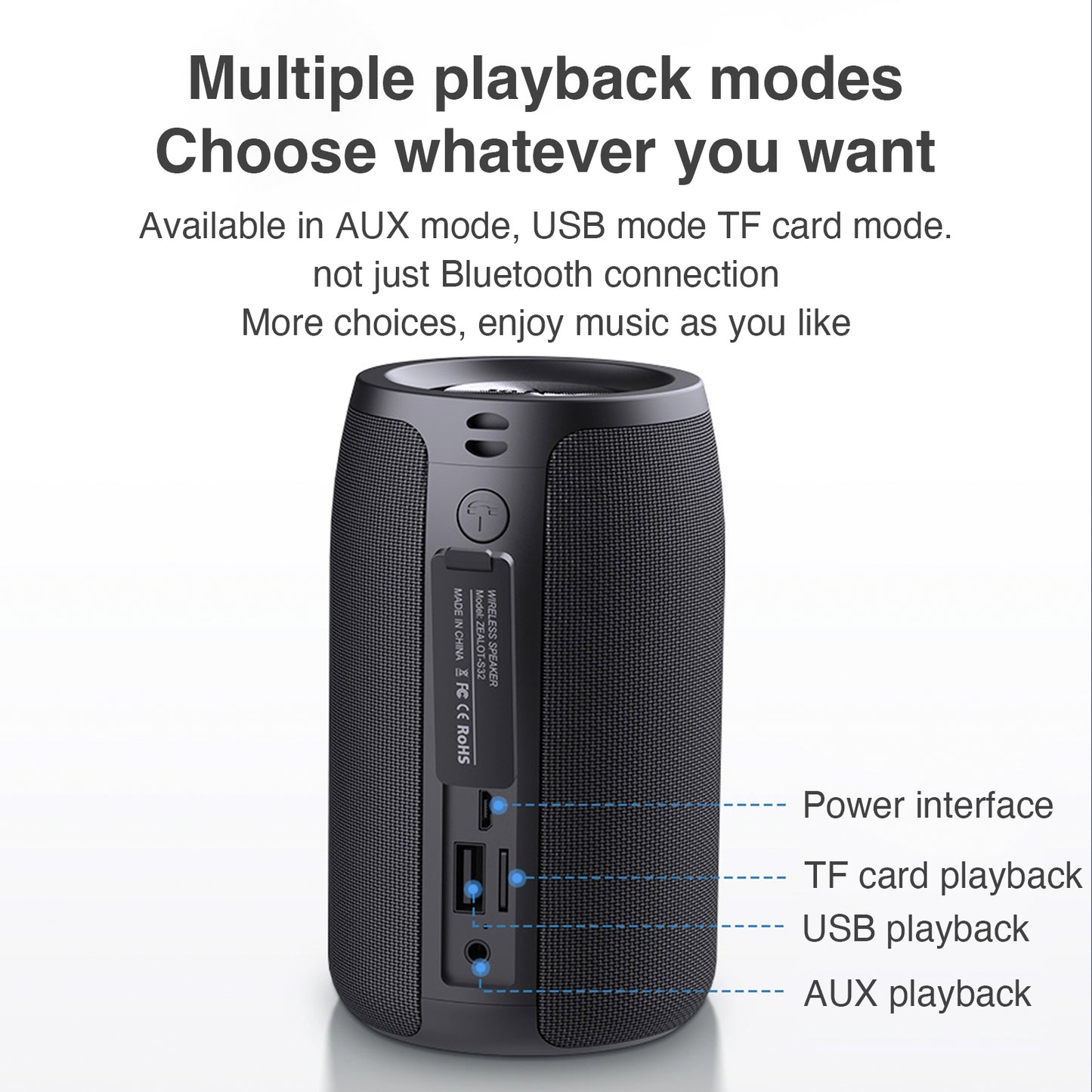 ZEALOT S32 Portable Bluetooth Speakers, Wireless Speaker，S32 Samll Outdoor Speaker, Waterproof IPX5, Stereo Pairing/USB/MIC/TF Card/AUX for iOS Andriod Gift for Men，Kids -Black