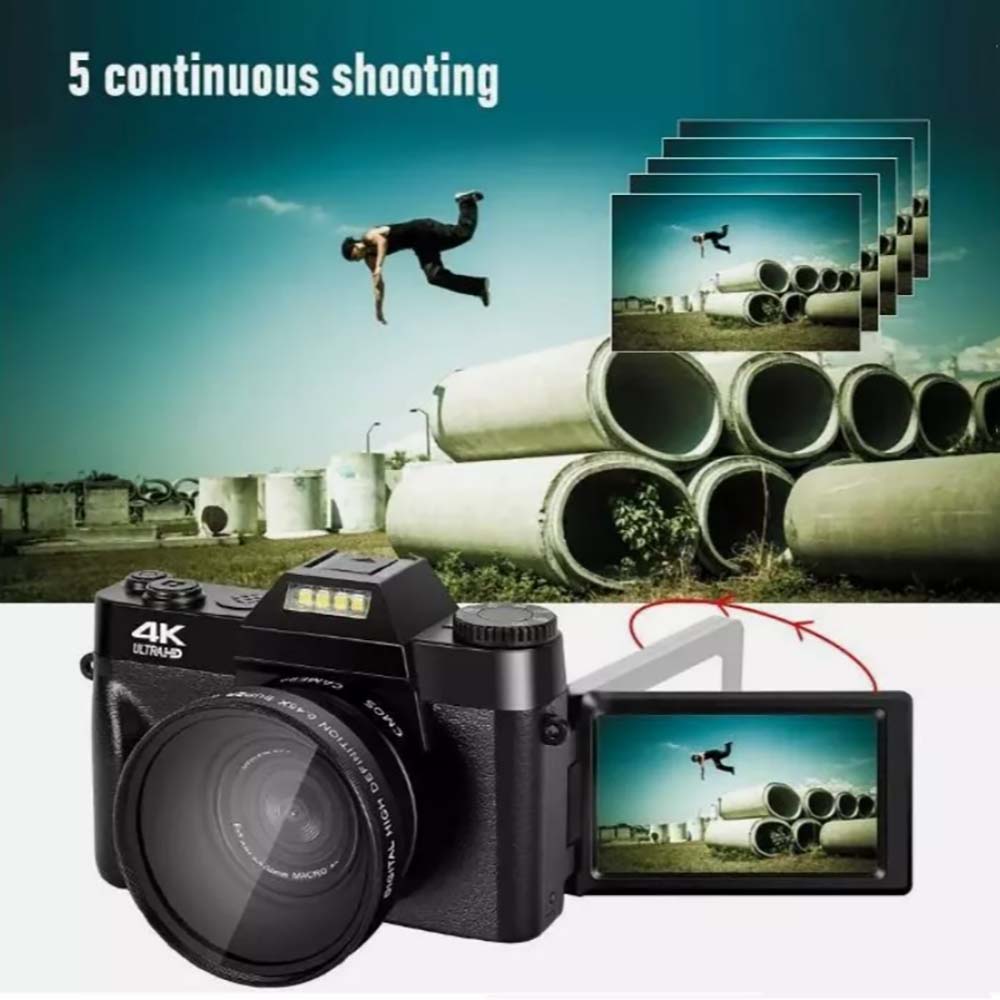 Digital Cameras for Photography, 4K 48MP Vlogging Camera 16X Digital Zoom Manual Focus Students Compact Camera with 52mm Wide-Angle Lens & Macro Lens, 32G Micro Card