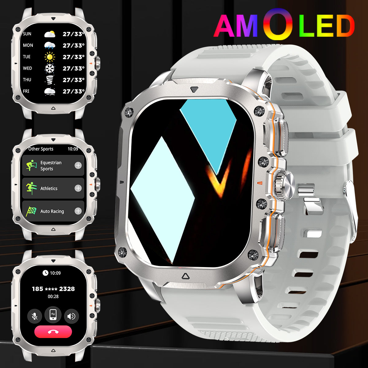 Smartwatch for Men(Answer/Make Calls), AMOLED HD Touch Screen Smart Watch With Voice Assistant/Message Reminder/Pedometer/Weather Forcest/Sport Modes, Fashion Outdoor Fitness Watch With Adjustable Band, Compatible For Android/Iphone, A Special Gifts