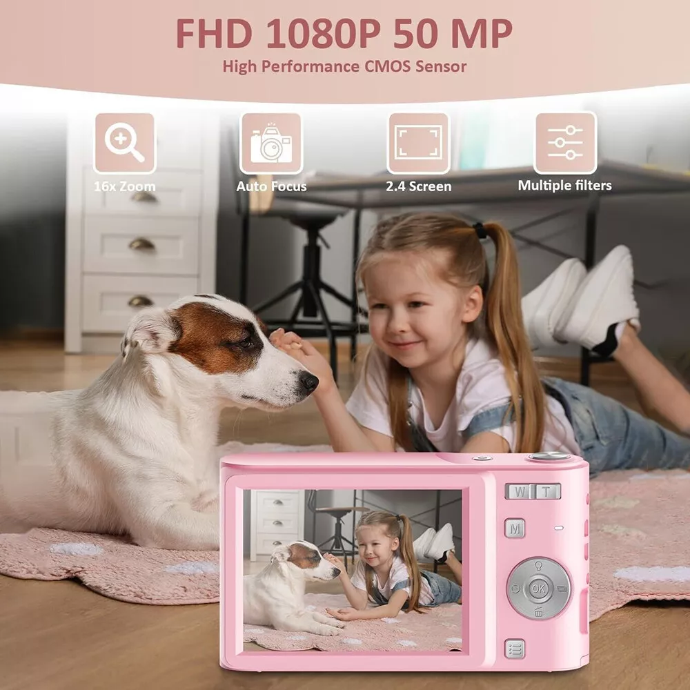 Upgrade Digital Camera, Autofocus 50MP FHD 1080P Camera With 16x Zoom Anti Shake, Compact Camera for Kid Student Children Teen Girl Boy, Kids Camera with 32GB SD Card