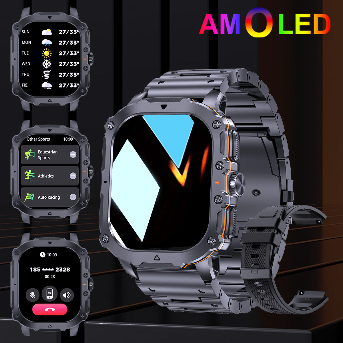 Smartwatch for Men(Answer/Make Calls), AMOLED HD Touch Screen Smart Watch With Voice Assistant/Message Reminder/Pedometer/Weather Forcest/Sport Modes, Fashion Outdoor Fitness Watch With Adjustable Band, Compatible For Android/Iphone, A Special Gifts