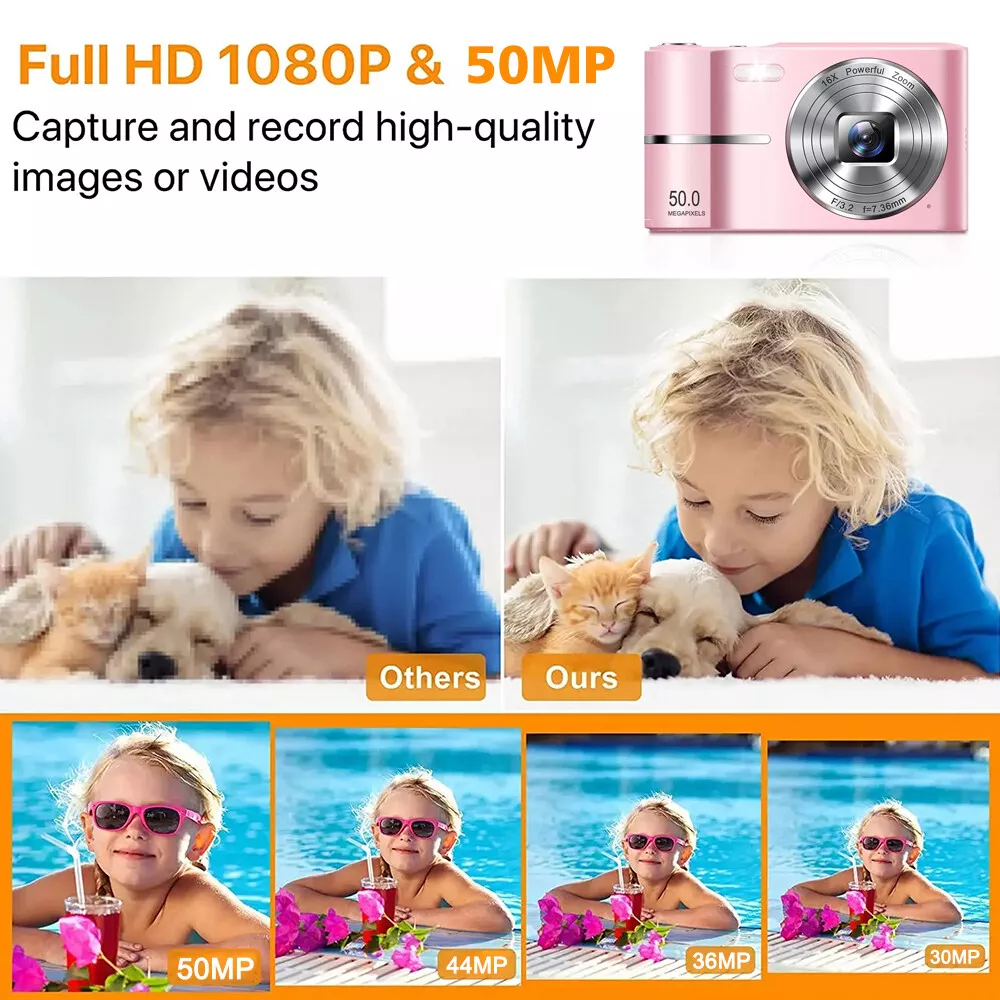 Upgrade Digital Camera, Autofocus 50MP FHD 1080P Camera With 16x Zoom Anti Shake, Compact Camera for Kid Student Children Teen Girl Boy, Kids Camera with 32GB SD Card
