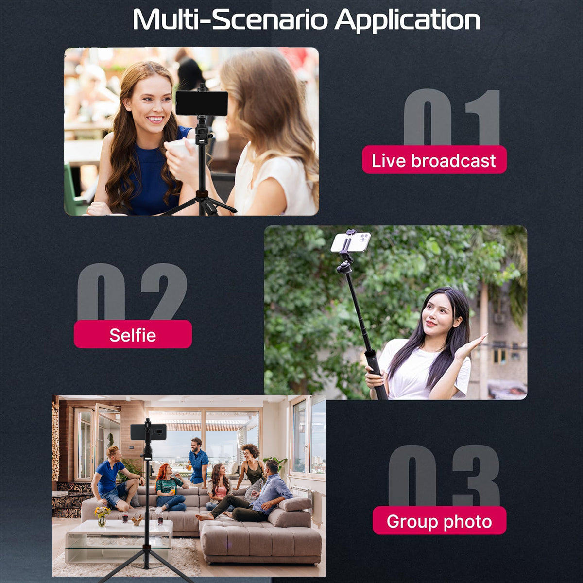 Kingjoy M080P Phone Tripod, Tripod for iPhone & Selfie Stick Tripod with Remote, Extendable Phone Tripod Stand & Travel Tripod, Solidest Cell Phone Tripod Compatible with iPhone/Android